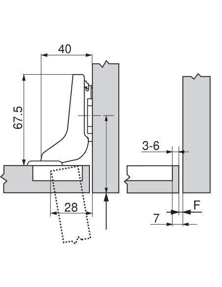 BISAGRA 74T1750.TL 107º SUPER ACODADA SIN MUELLE SIN TACO