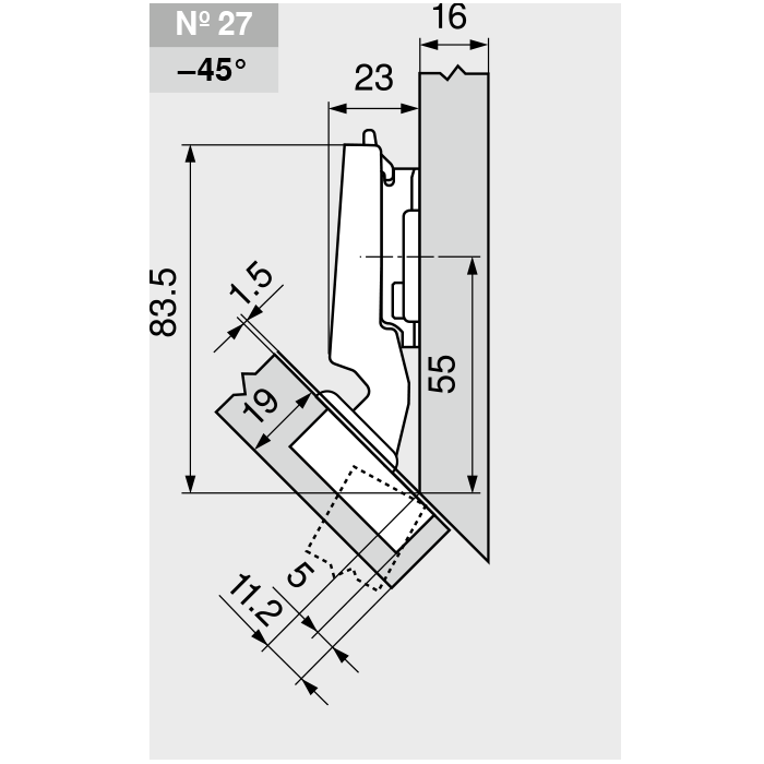 BISAGRA 79B3450 -45º BLUMOTION SIN TACO